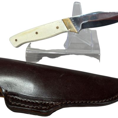 Randall White Bone Fixed Blade Utility Knife with Leather Sheath