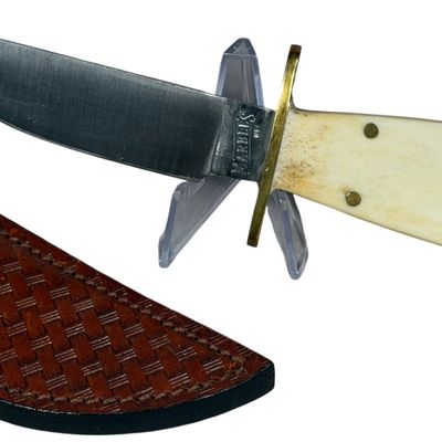 Marbles USA Cowboy Fixed Blade Knife with Natural Smooth Bone Handle and Sheath