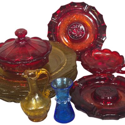 An Assortment of American Pressed and Hand Blown Glass including Fostoria Coin and Federal Patrician Patterns