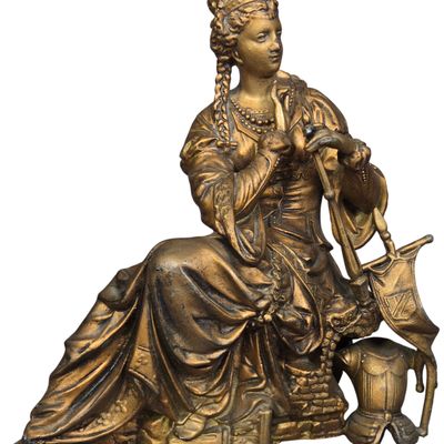 Gilt Spelter Clock Topper Figurine of a Woman in Renaissance Dress