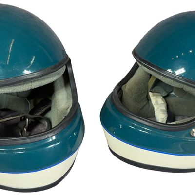 A Pair of Vintage Vetterlite Full-Face Motorcycle Helmets