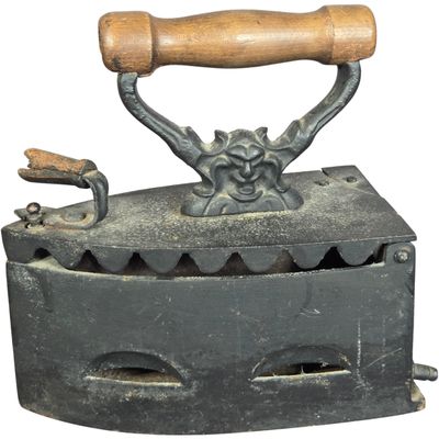 European Charcoal Heated Cast Iron Flatiron with Gargoyle Handle Support