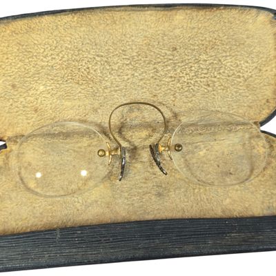 Antique Gold-Toned Pince-Nez Eyeglasses with F. G. Nordstrom Optician Case
