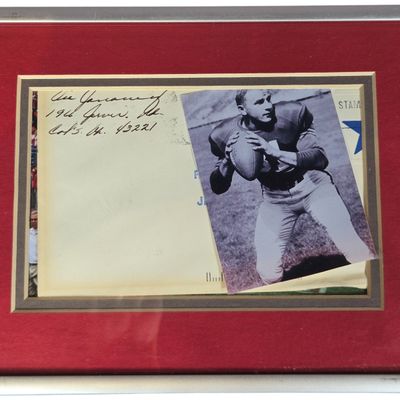 Framed Vic Janowicz Autographed Envelope Clipping and Photograph