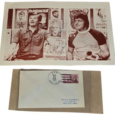 Two Items: Autographed Big Chuck and Hoolihan Promotional Photograph and 1957 USS Healy Naval Postal Cover