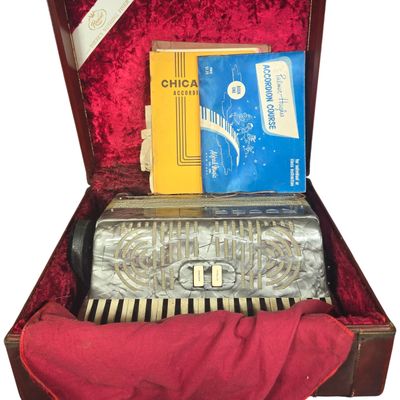 Vintage Regent 120 Button Piano Accordion with Case and Instructional Materials
