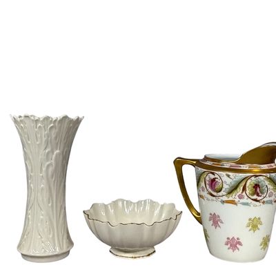 An Assortment of Porcelain and Gilt-Decorated Glass Decorative Objects