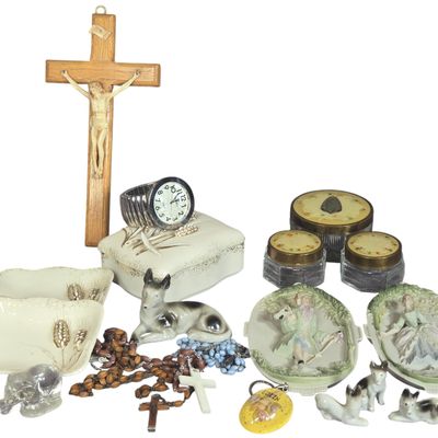 An Assortment of Mid-Century Ceramic and Religious Collectibles including Lefton and Occupied Japan Pieces