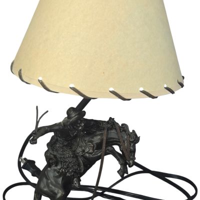 Western Bucking Bronco Table Lamp with Cattle Drive Silhouette Shade
