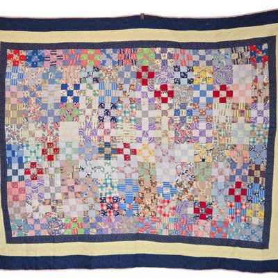 Mid-Century American Hand-Stitched Nine-Patch Variation Patchwork Scrap Quilt