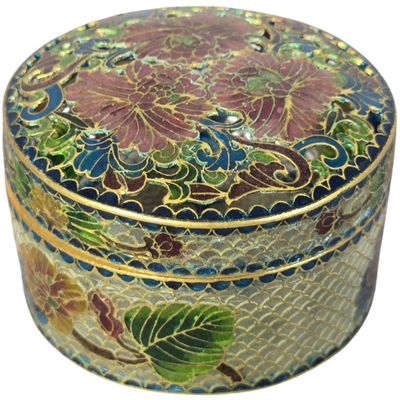 Chinese Plique-a-Jour Enamel Lidded Trinket Box