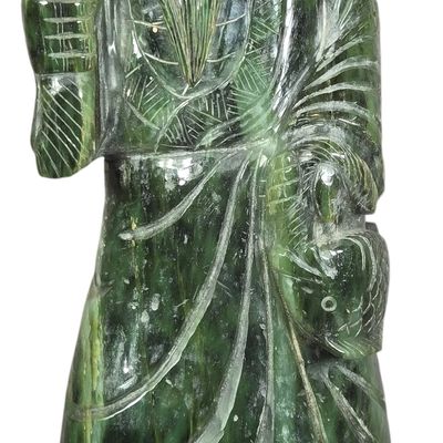 Large Chinese Carved Spinach Green Nephrite Jade Fisherman Figure