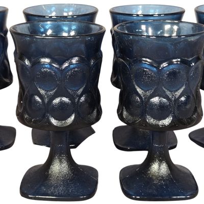 Set of Six Noritake Spotlight Blue Glass Wine Goblets