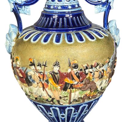 Wilhelm Schiller and Son Bohemian Majolica Relief Urn Model 8970