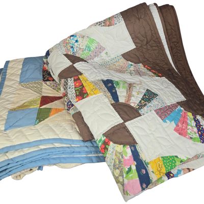 A Pair of Vintage Hand-Quilted Scrap Patchwork Quilts