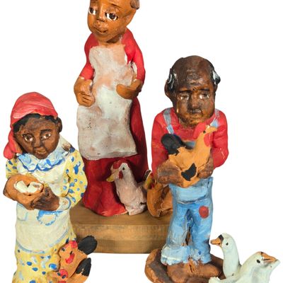 A Trio of Lorraine Gendron Mississippi River Mud Folk Art Figurines