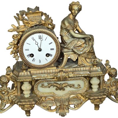 French Gilt Finished Figural Mantel Clock by P.H. Mourey