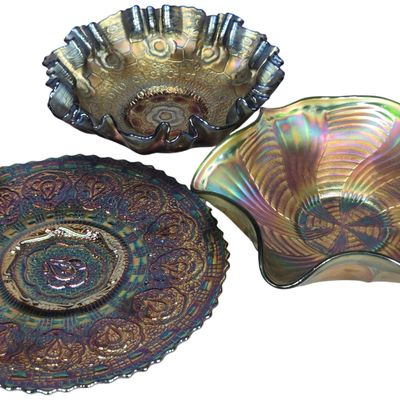 A Trio of Fenton and Contemporary Carnival Glass Tableware