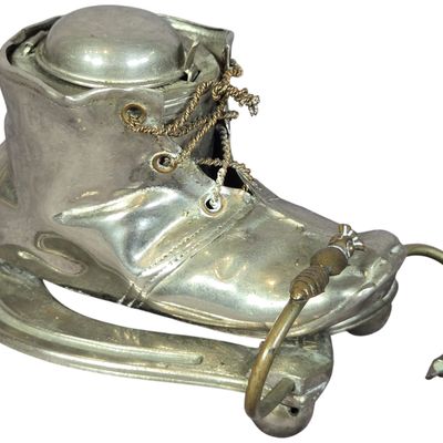 Frank S. Burgess Silver-Plated Victorian Ice Skate and Horseshoe Novelty Inkwell