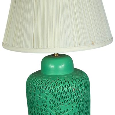 Mid-Century Chinoiserie Reticulated Green Ceramic Table Lamp