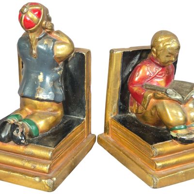 A Pair of Armor Bronze Co. Polychrome Bronze-Clad Chinese Student Bookends