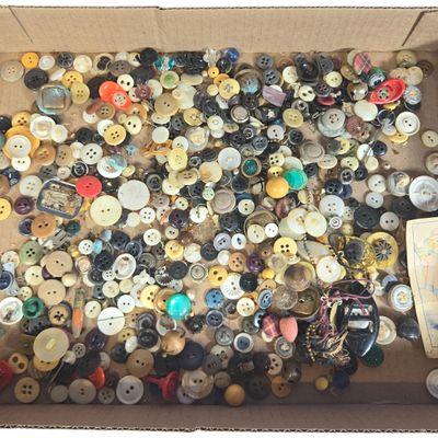 An Assortment of Vintage Sewing Buttons and Notions Including Ultra Kraft Carded Buttons