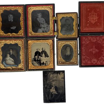 A Group of Seven Mid-19th Century Daguerreotypes, Ambrotype, and Tintype