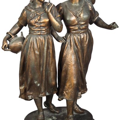 L. & F. Moreau Spelter Sculpture of Two Young Girls