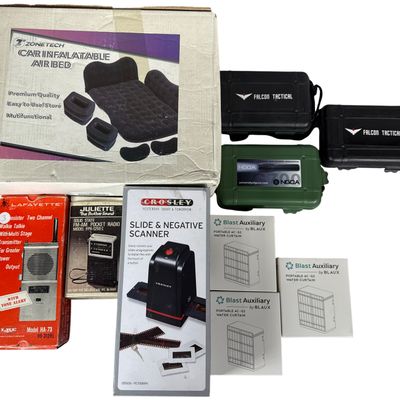 An Assortment of Consumer Electronics, Automotive Accessories, and Tactical Flashlight Sets