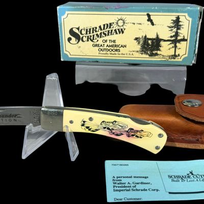 Schrade USA 515SC Rolling Thunder Collection Scrimshaw Folding Lockback Knife