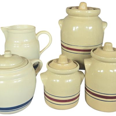 An Assortment of Roseville Stoneware Kitchenware and Decorative Table Lamps