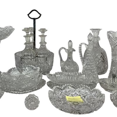 A Collection of American Brilliant Period Cut Glass Including Signed Hawkes and Libbey Pieces