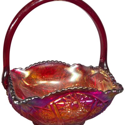 Indiana Glass Heirloom Ruby Red Iridescent Carnival Glass Basket