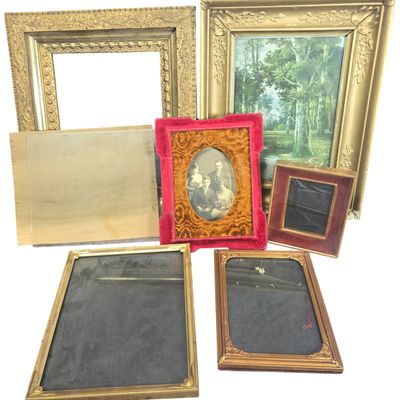 Seven Antique and Vintage Ornate Gilt Gesso and Velvet Picture Frames