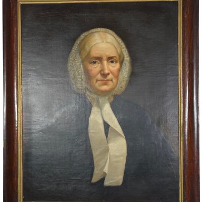 Signed J. Cafferty Portrait of a Woman in a Lace Bonnet Oil on Canvas Dated