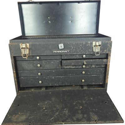 Vintage Penncraft Portable Six-Drawer Metal Machinist Tool Box