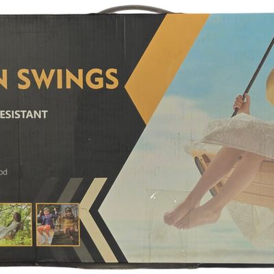 Natural Wood Tree Swing with Arc Seat and Adjustable Ropes