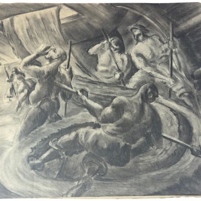 Crossan Hays Curry (American, 20th Century), Figure Composition Sketch, Charcoal