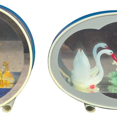 A Pair of Vintage Cedar Point Souvenir Blown Glass Shadowbox Dioramas