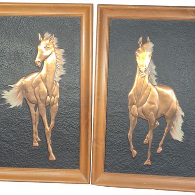 A Pair of R. Dehl Coppercraft Copper Relief Horse Plaques