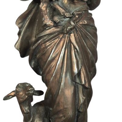 J. V. Moreau French Patinated Spelter Sculpture of a Young Woman with Goats