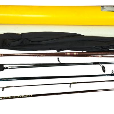 An Assortment of Vintage and Contemporary Fishing Rods with Protective Tubes and Sleeves
