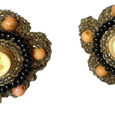 A Pair of Vintage Beaded Floral Cluster Screw Back Cameo Earrings