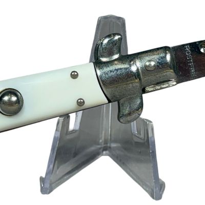 Kissing Crane Italian Style Stiletto Automatic Knife with White Pearloid Handle