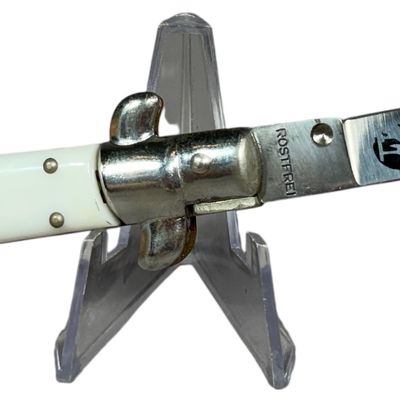 Italian Style Stiletto Automatic Knife with Faux Pearl Scales and Leaping Stag Logo
