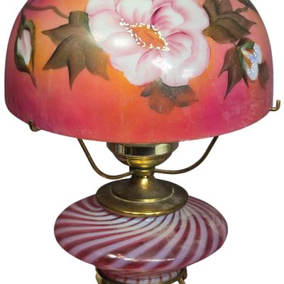 Victorian Style Gone With the Wind Electric Parlor Lamp with Hand Painted Satin Glass Shade