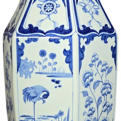 Large Chinese Blue and White Porcelain Hexagonal Baluster Vase