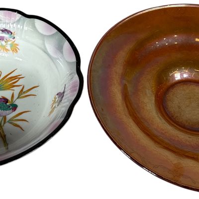 Two Decorative Bowls Comprising a German Art Deco Porcelain Bowl and a Marigold Carnival Glass Dish