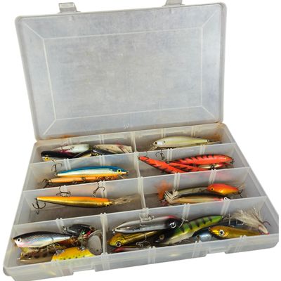 An Assortment of Vintage and Modern Fishing Lures in a Plano Hydro-Flo Stowaway Tackle Box