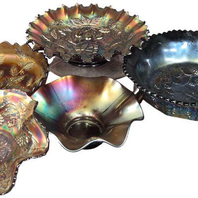 A Collection of Imperial and Fenton Carnival Glass Bowls in Various Patterns